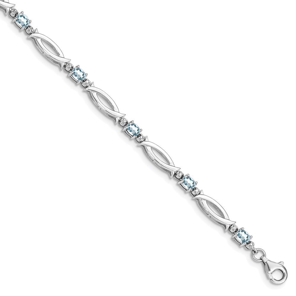 Kazi Luxury Sterling Silver Rhodium-plated Aquamarine and Diamond Bracelet
